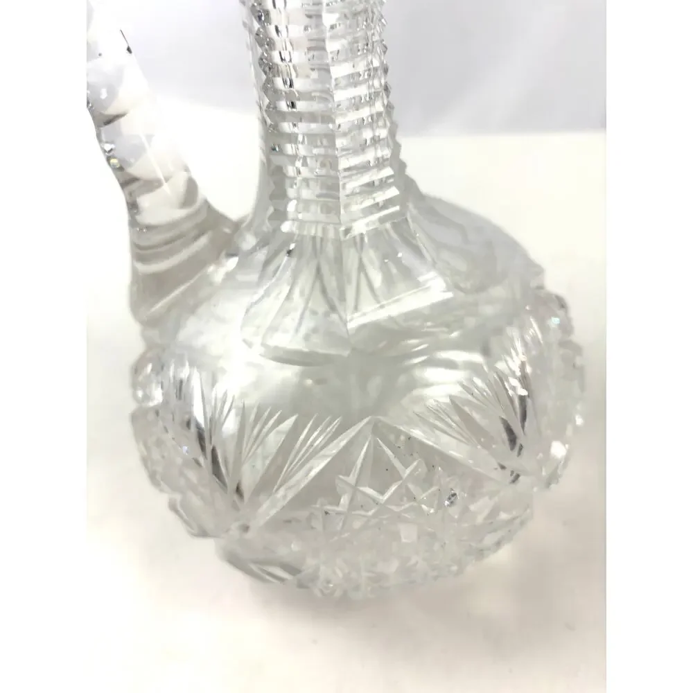 Antique Clear ABP Cut Glass Wine Decanter +‎ Stopper Cruet Stepped Ring Neck